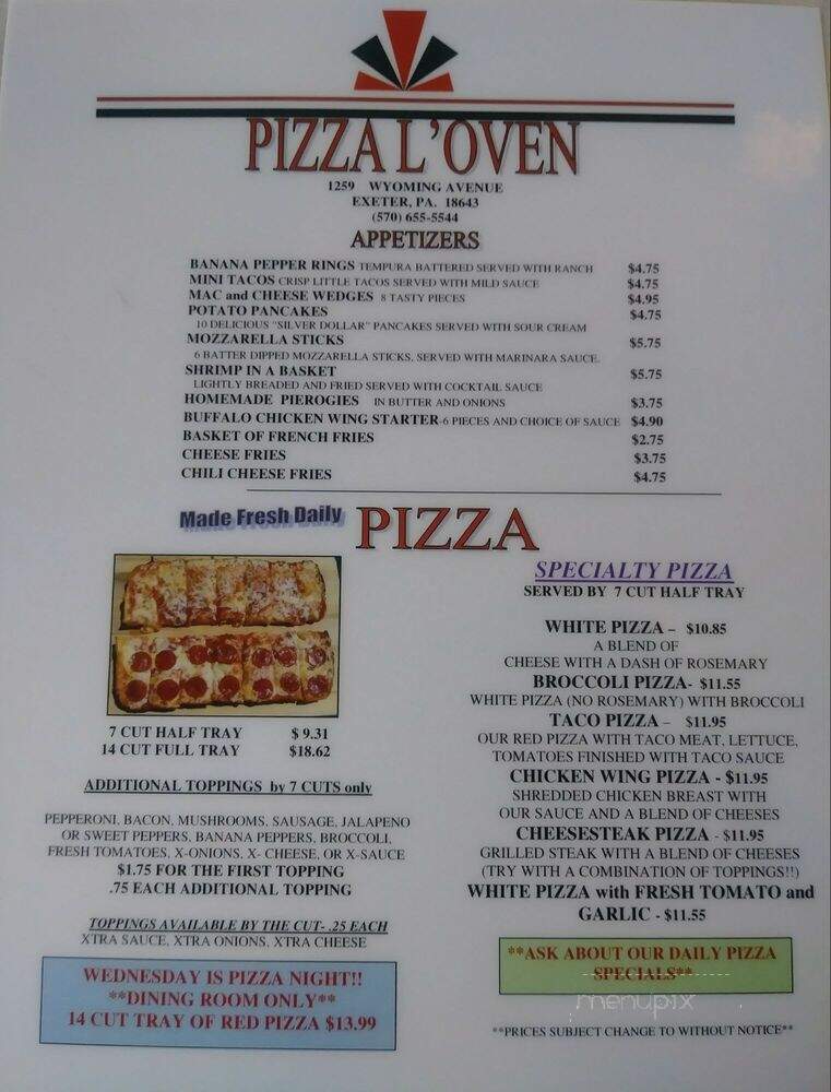 Pizza L'oven - Kingston, PA menu_pic