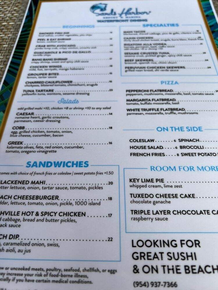 Sands Harbor Patio Restaurant - Pompano Beach, FL menu_pic