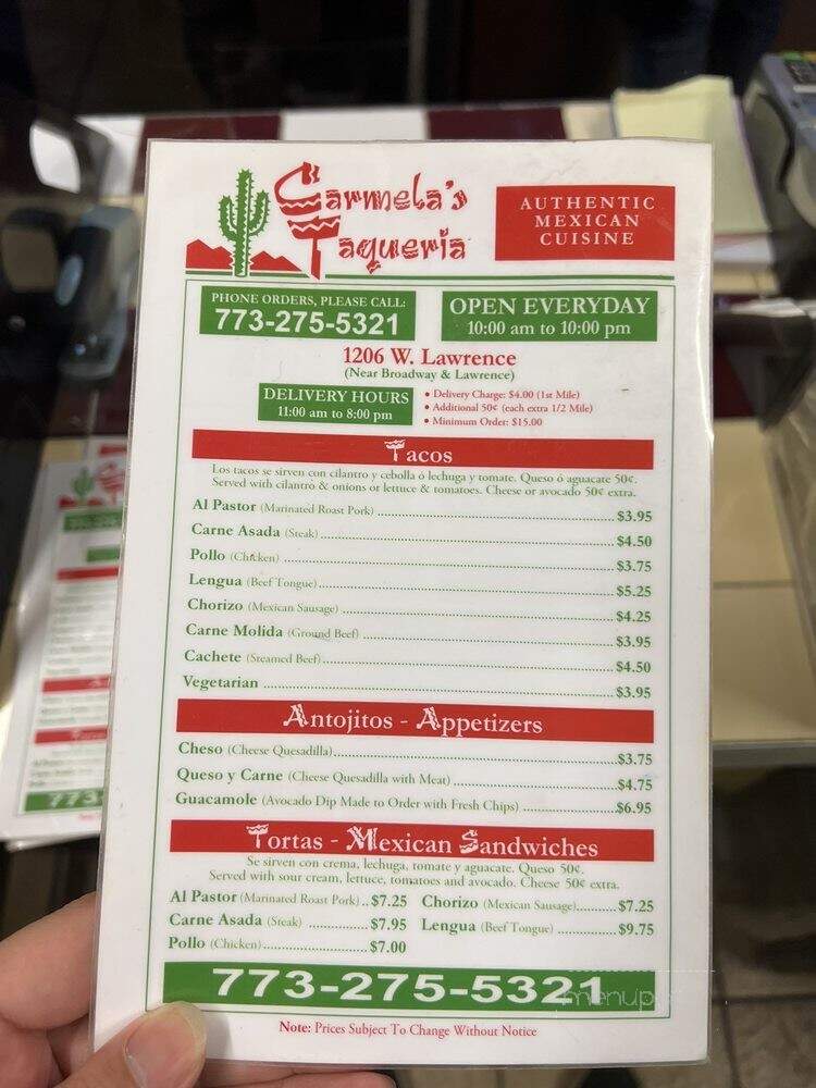 Carmela's Taqueria - Chicago, IL menu_pic