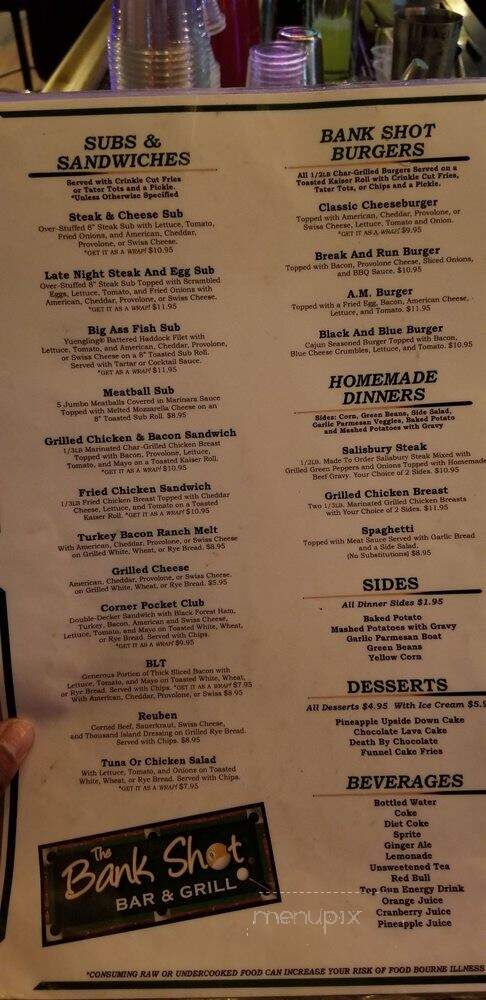 Bank Shot Bar & Grill - Laurel, MD menu_pic