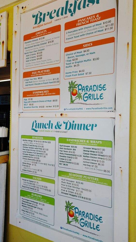 Paradise Grille - St Pete Beach, FL menu_pic
