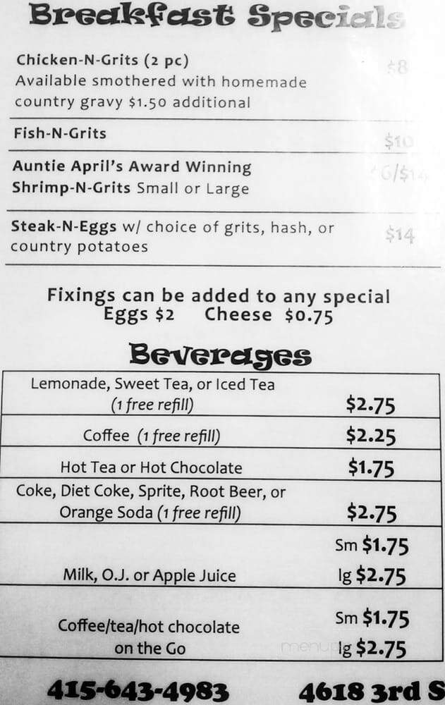 Auntie April's Chicken n Waffles - San Francisco, CA menu_pic