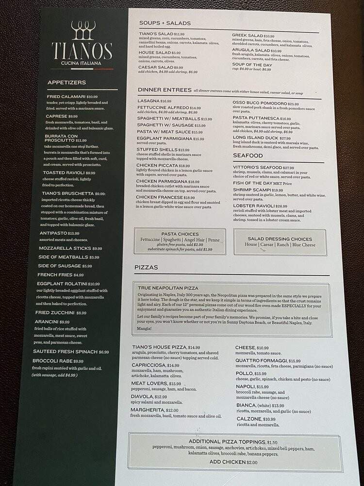 Tiano's Italian Restaurant - New Smyrna Beach, FL menu_pic
