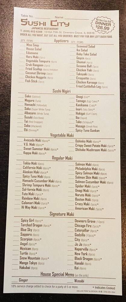 Sushi City - Downers Grove, IL menu_pic