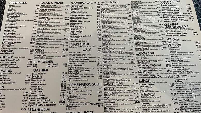 Samurai Sushi - Rancho Cordova, CA menu_pic