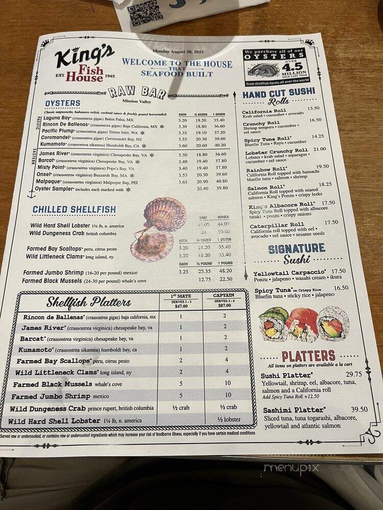 King's Fish House - San Diego, CA menu_pic