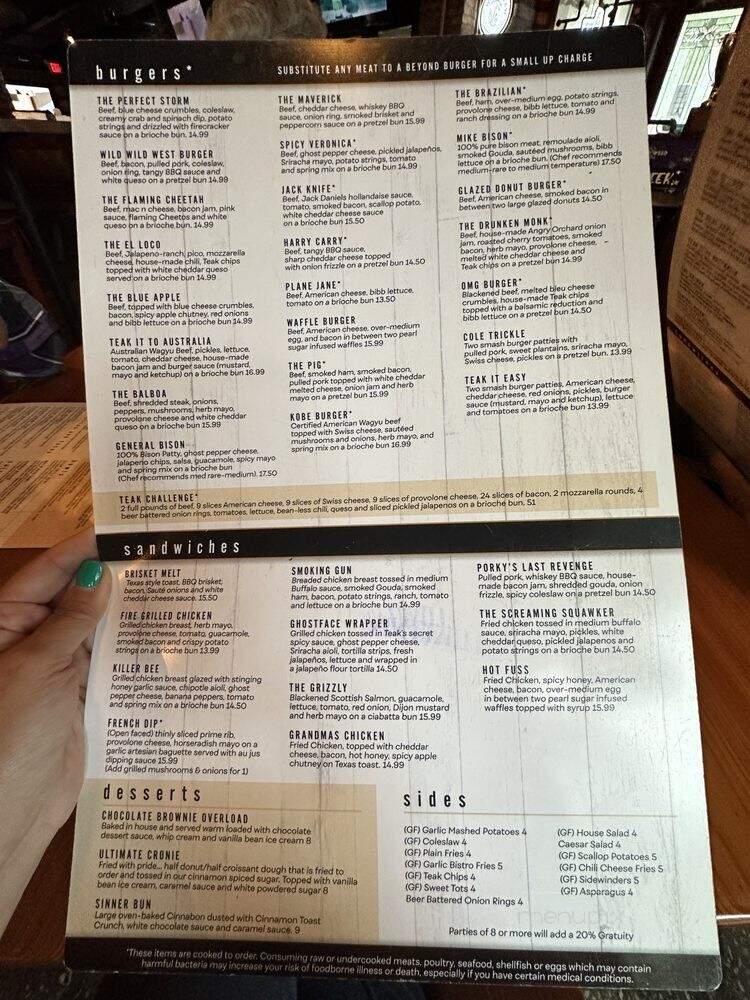 Teak Neighborhood Grill - Orlando, FL menu_pic