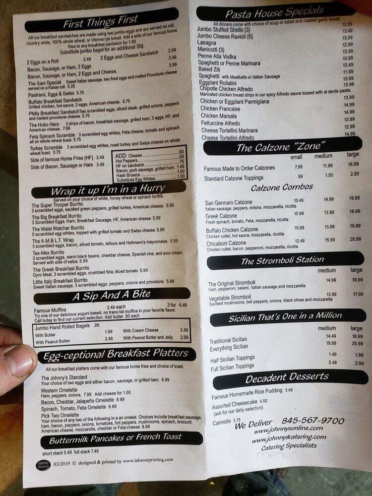 Johnny's Restaurant - Rock Tavern, NY menu_pic