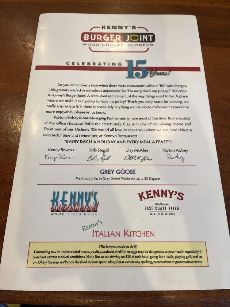 Kenny's Burger Joint - Frisco, TX menu_pic