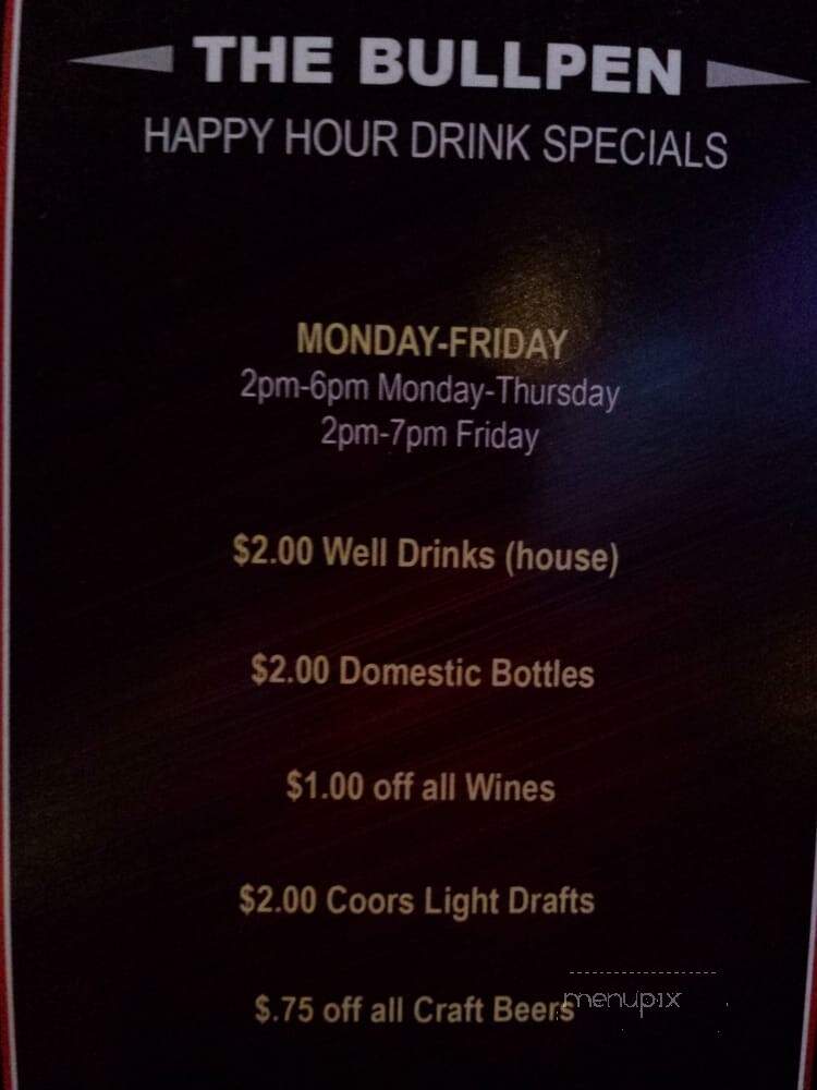 Bullpen Bar and Grill - San Diego, CA menu_pic