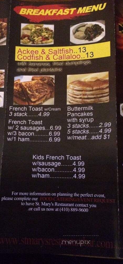 St. Mary's Restaurant and Carry-Out - Baltimore, MD menu_pic