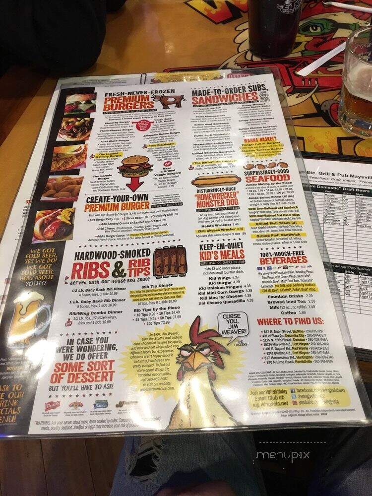 Wings Etc. - Fort Wayne, IN menu_pic