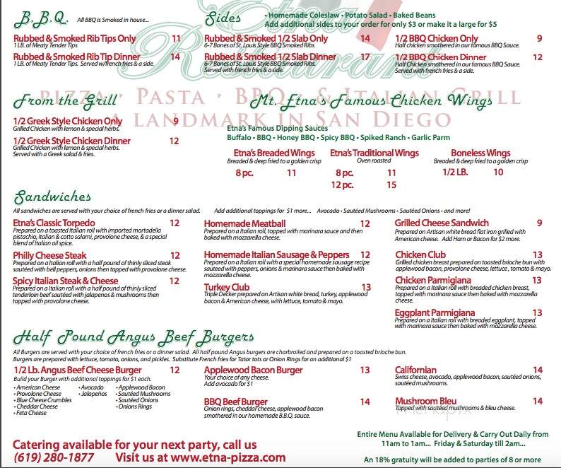 Etna Restaurant & Pizza House - San Diego, CA