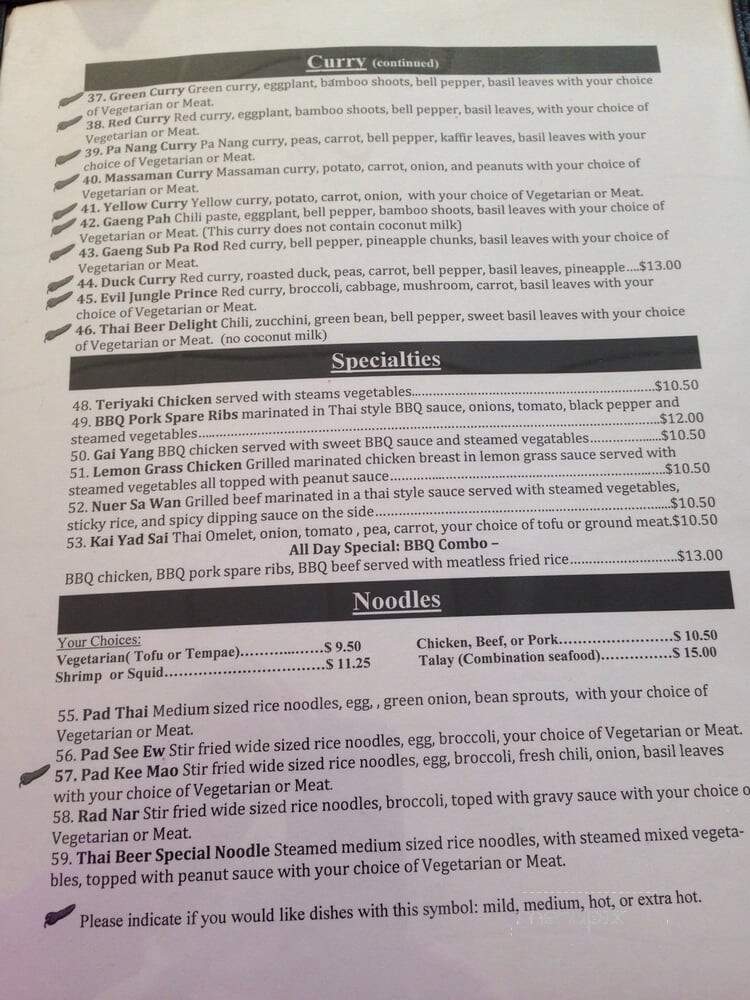 Thai Beer Restaurant - Salem, OR menu_pic