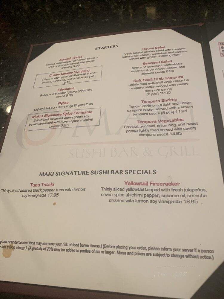 Maki Sushi Bar - Peabody, MA menu_pic
