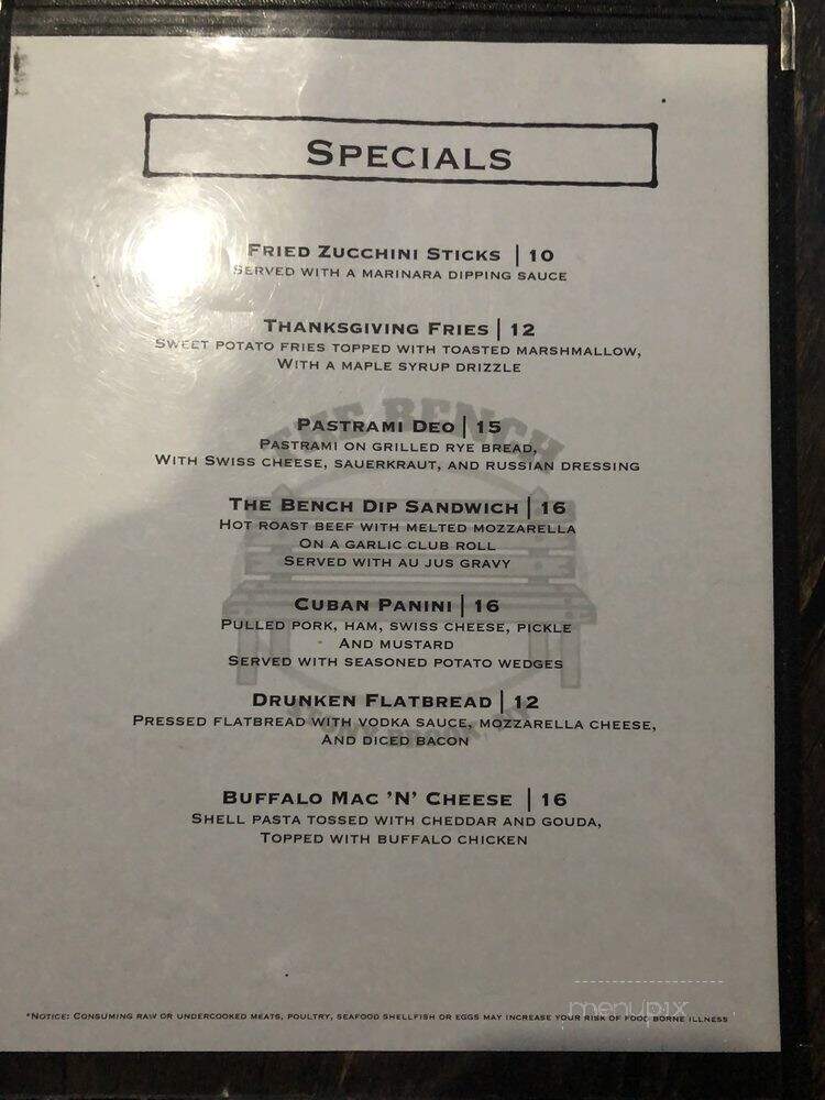 The Bench Bar and Grill - Stony Brook, NY menu_pic