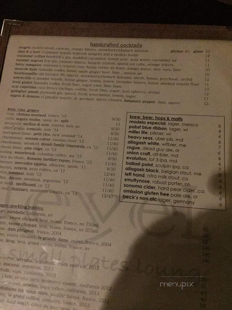 Level: a small plates lounge - Annapolis, MD menu_pic
