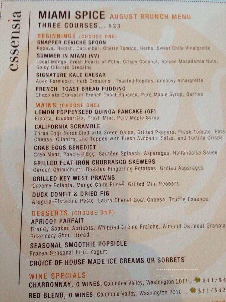 Essensia Restaurant and Lounge - Miami Beach, FL menu_pic
