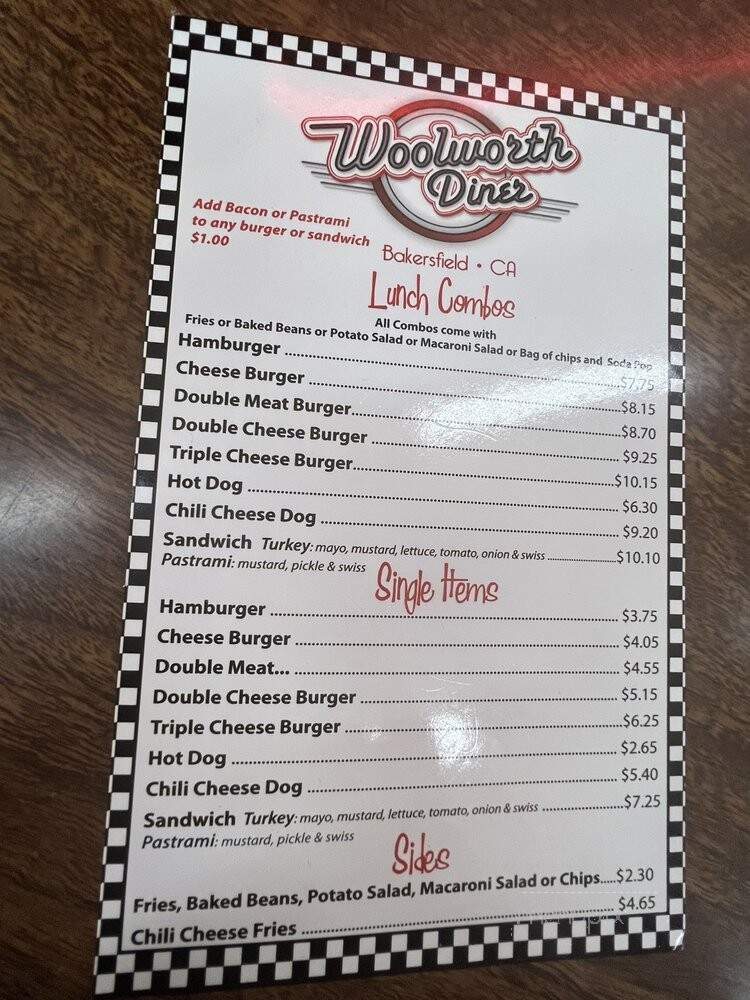 Woolworth's Luncheonette - Bakersfield, CA menu_pic