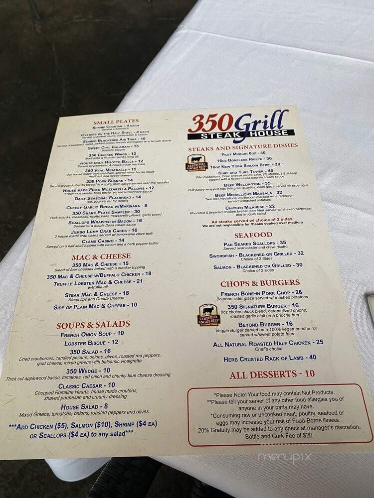 350 Grill - Springfield, MA menu_pic