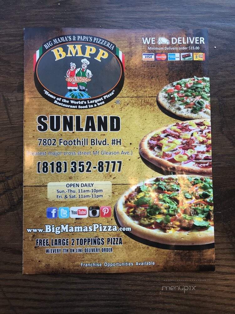Big Mama's & Papa's Pizzeria - Sunland, CA menu_pic