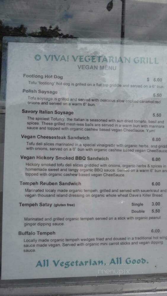 Viva! Vegetarian Grill - Food Cart - Eugene, OR menu_pic