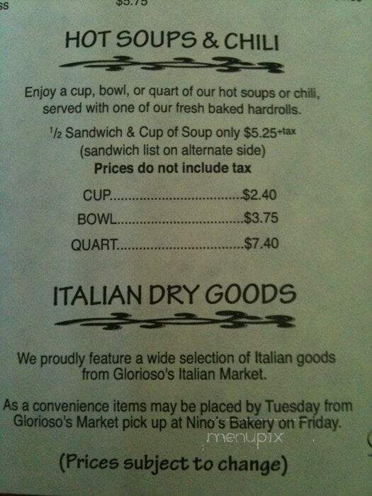 Nino's Italian Bakery Incorporated - Menomonee Falls, WI menu_pic