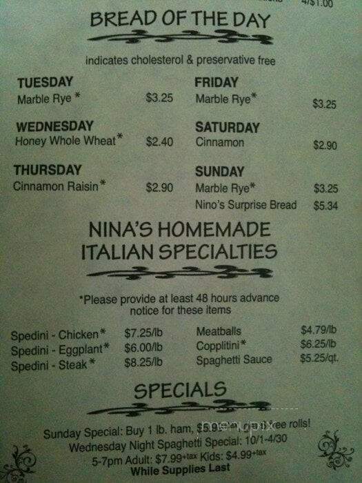 Nino's Italian Bakery Incorporated - Menomonee Falls, WI menu_pic