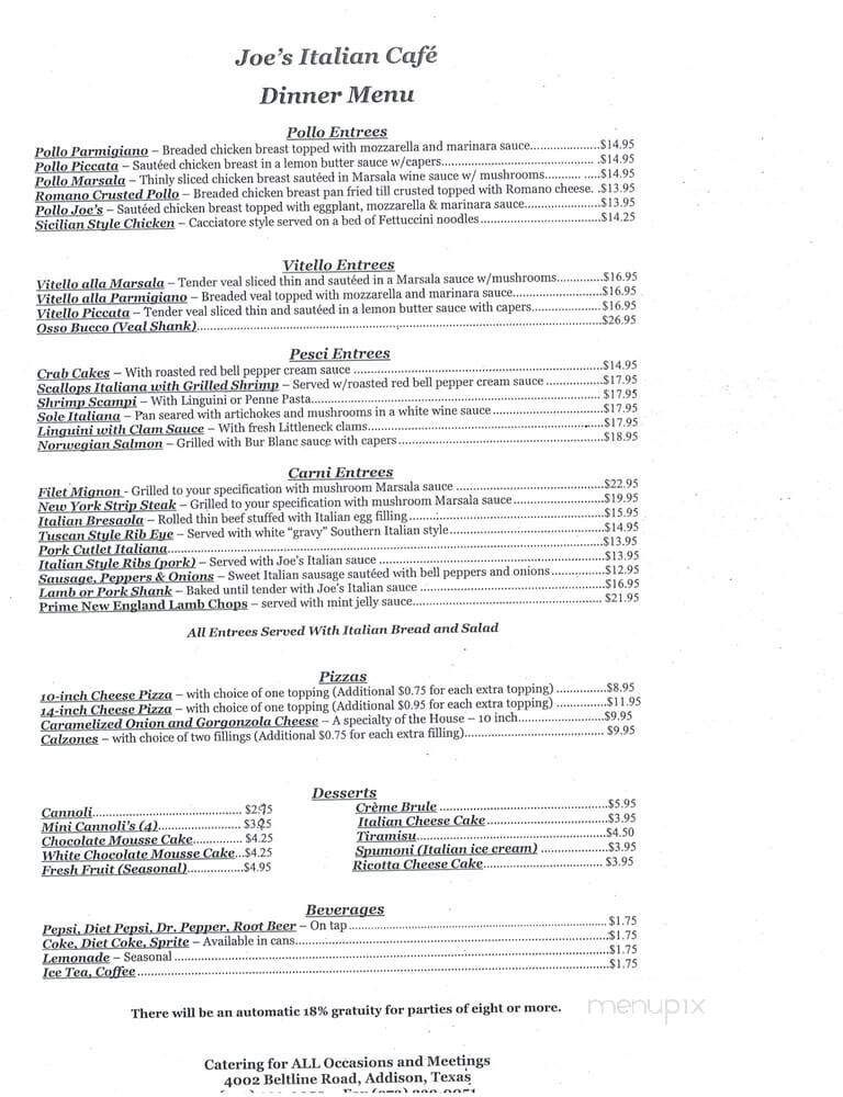 Joe's Italian Cafe - Addison, TX menu_pic