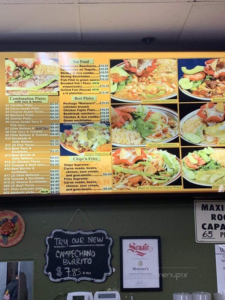 Manana's Mexican Food - El Cajon, CA menu_pic