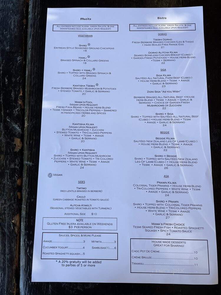 Muzita Abyssinian Bistro - San Diego, CA menu_pic
