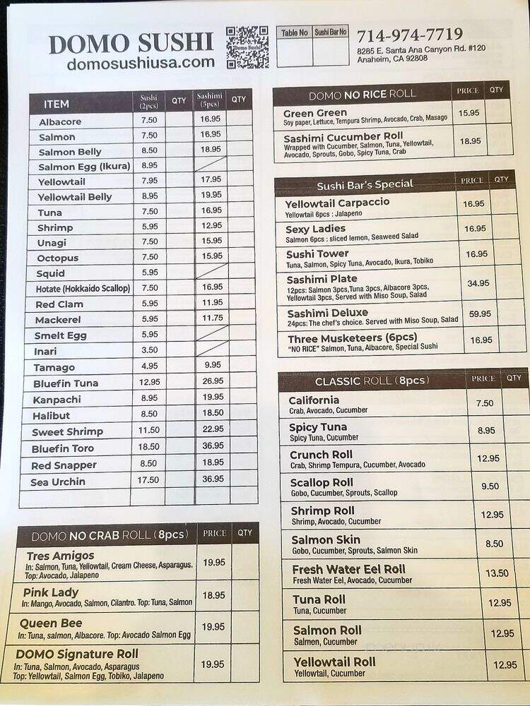 Domo Sushi & Japanese Grill - Anaheim, CA menu_pic