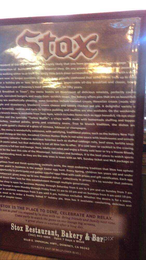 Stox Restaurant & Bakery - Downey, CA menu_pic