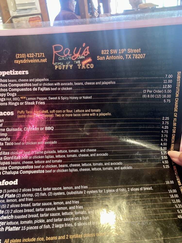 Ray's Mexican - San Antonio, TX menu_pic