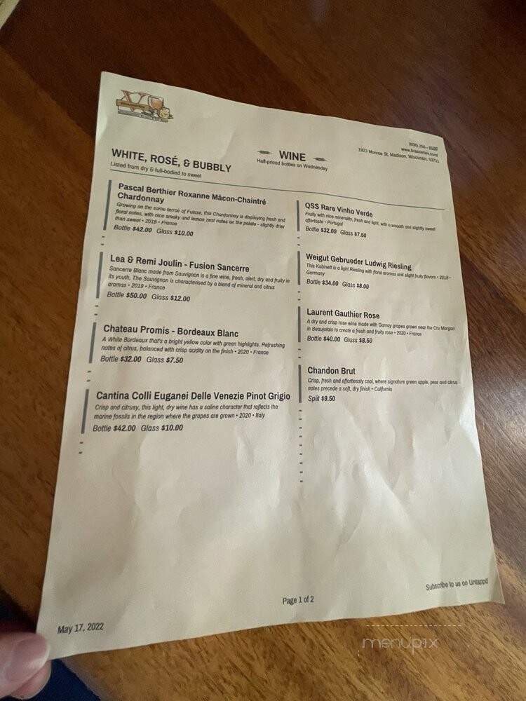 Brasserie V - Madison, WI menu_pic