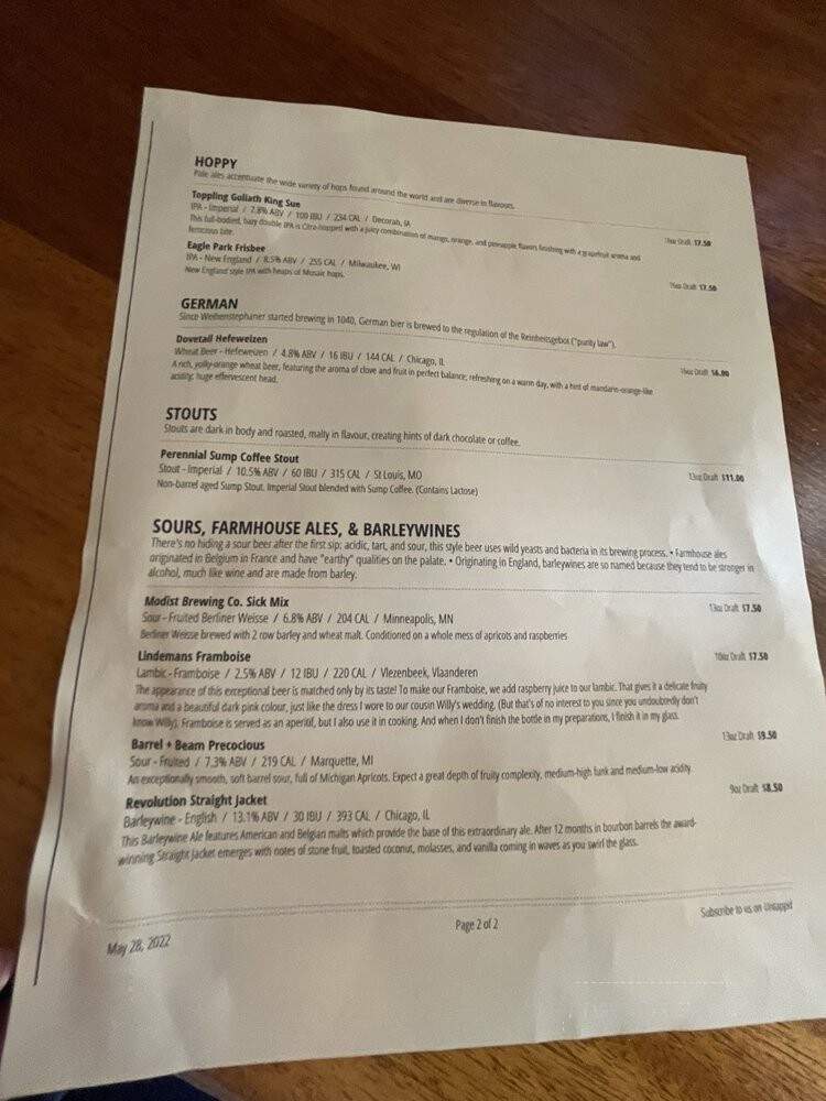 Brasserie V - Madison, WI menu_pic