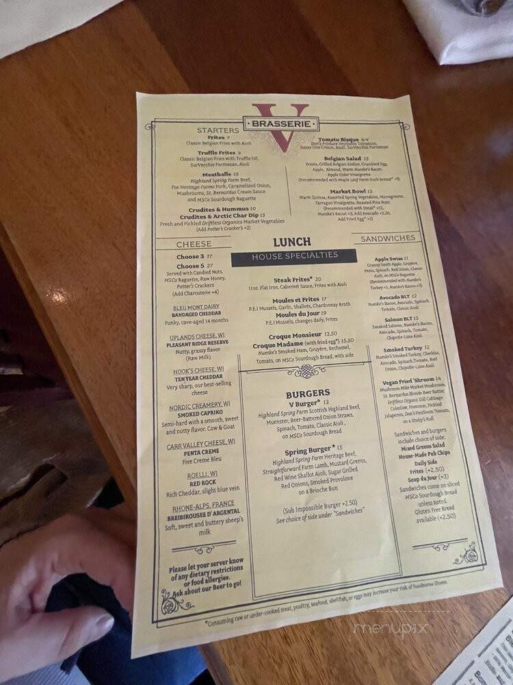 Brasserie V - Madison, WI menu_pic