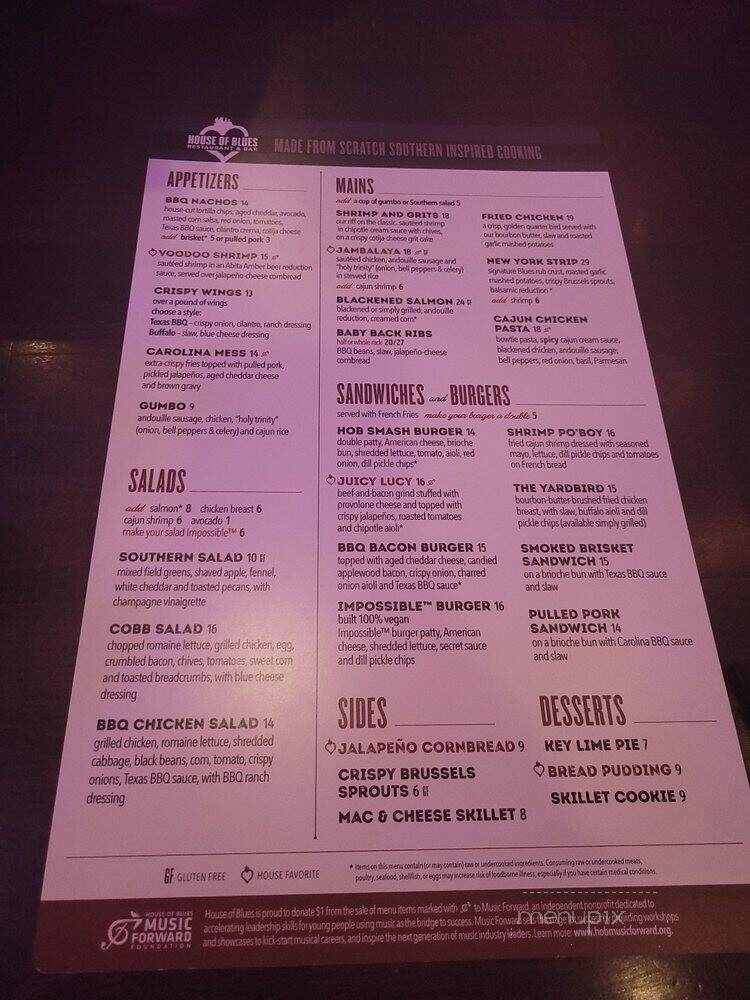 House of Blues Anaheim - Anaheim, CA menu_pic
