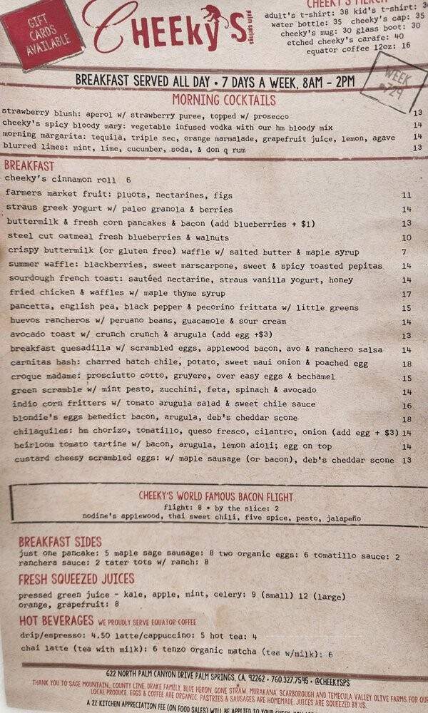 Cheeky's - Palm Springs, CA menu_pic