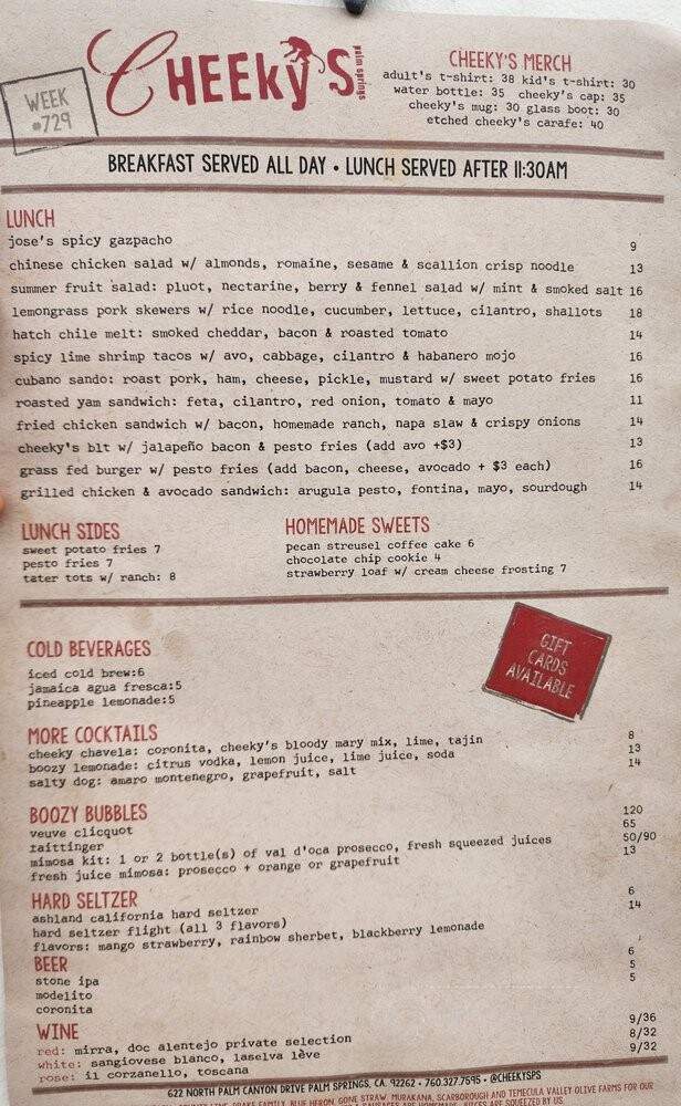 Cheeky's - Palm Springs, CA menu_pic