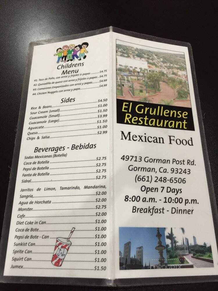 El Grullense Restaurant - Gorman, CA menu_pic
