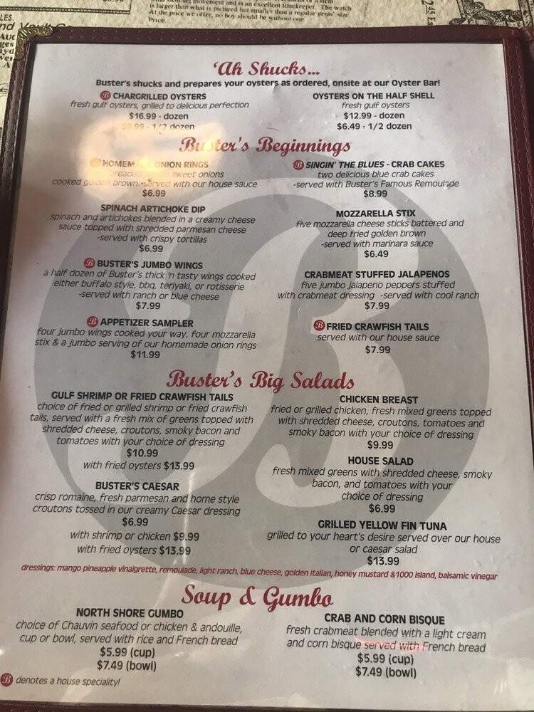 Buster's Place - Covington, LA menu_pic