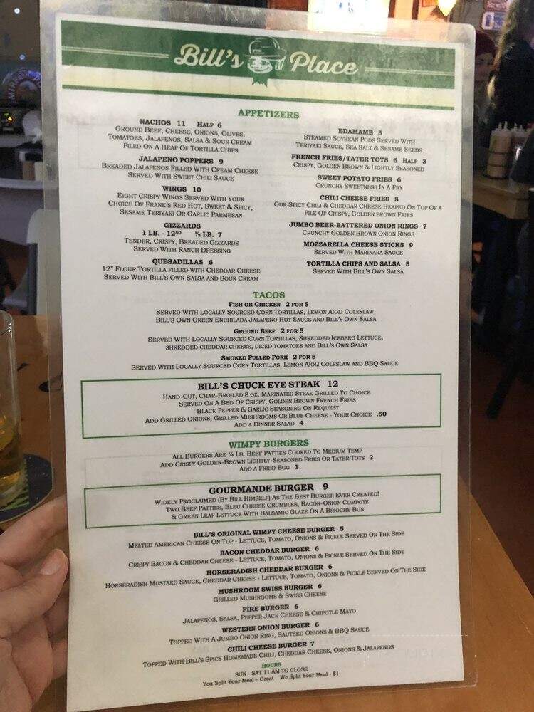 Bill's Place - Yakima, WA menu_pic