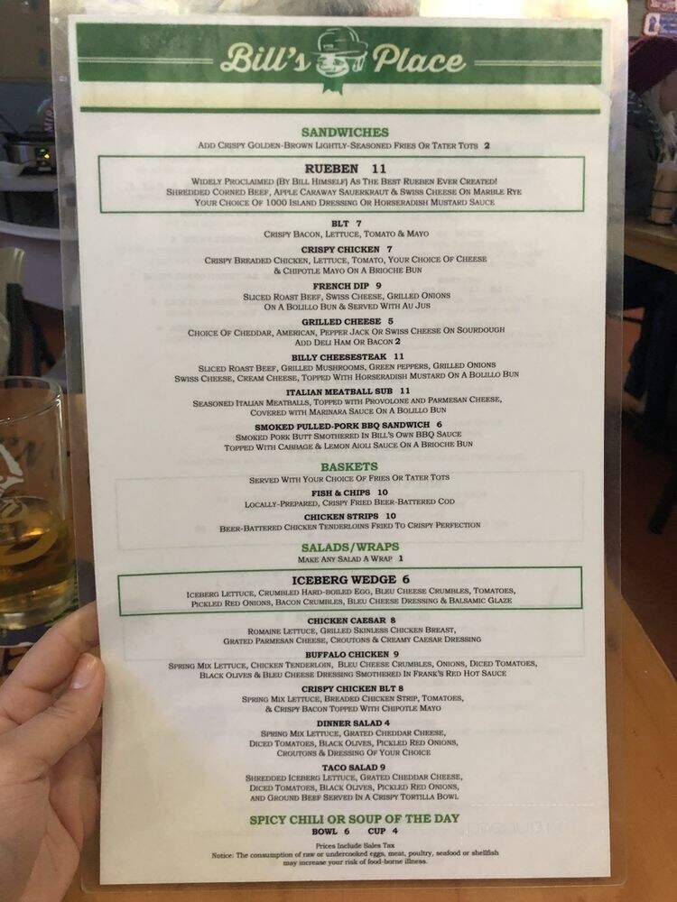 Bill's Place - Yakima, WA menu_pic