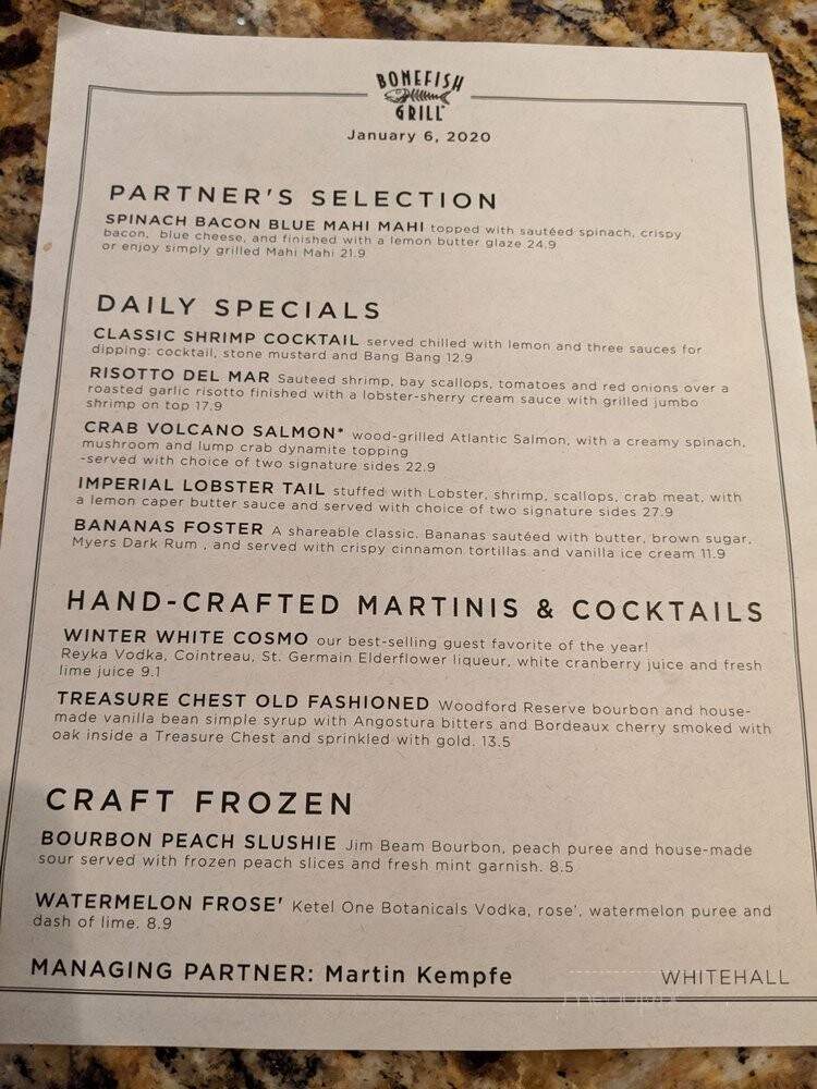 Bonefish Grill - Whitehall, PA menu_pic