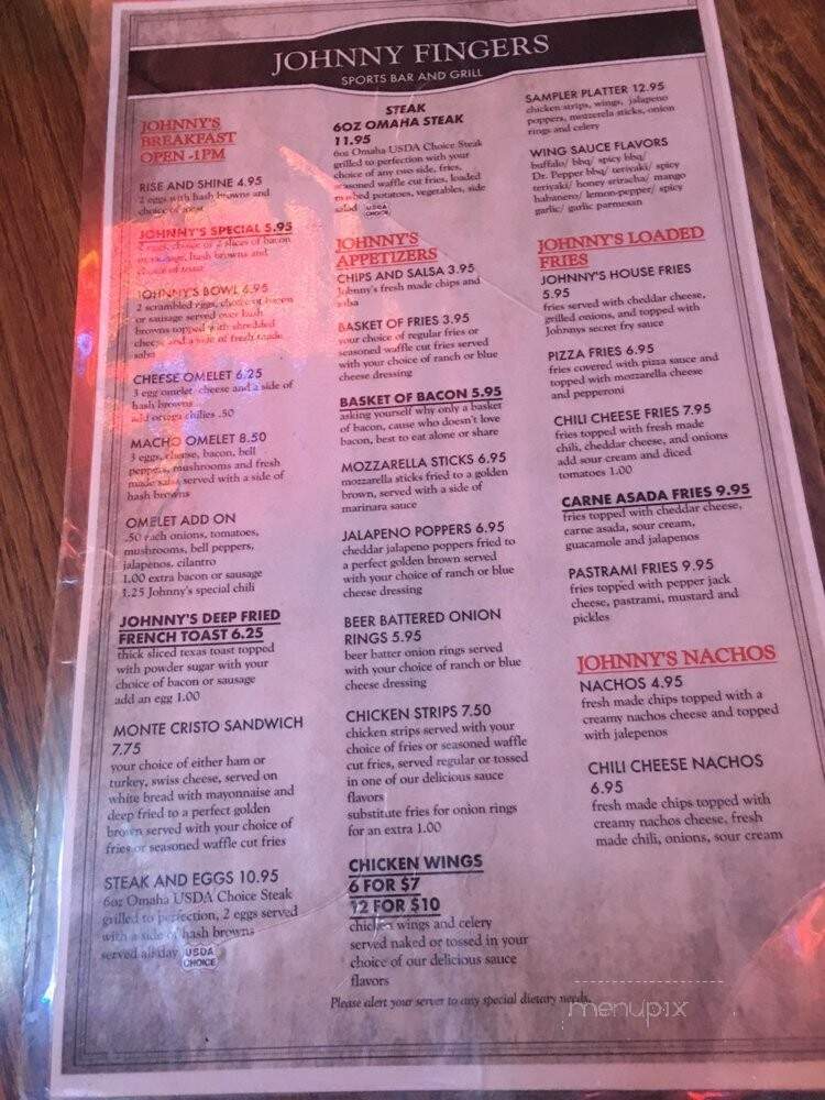Johnny Fingers Sports Bar - Victorville, CA menu_pic