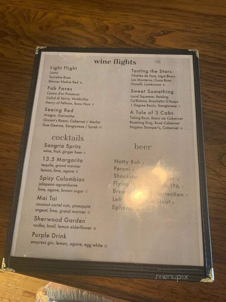 13.5% Wine Bar - Baltimore, MD menu_pic