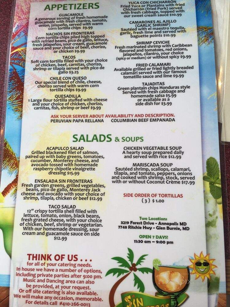 Sin Frontieras Cafe - Annapolis, MD menu_pic