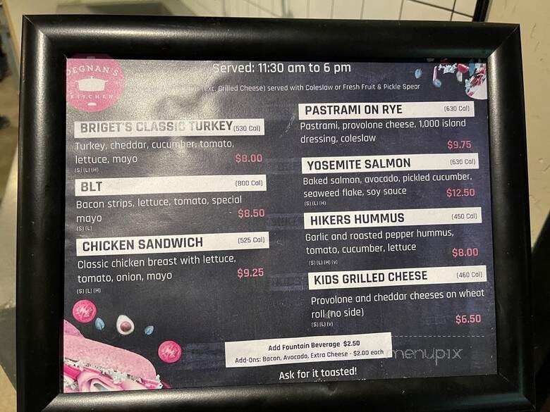 Degnan's Cafe - Yosemite National Park, CA menu_pic