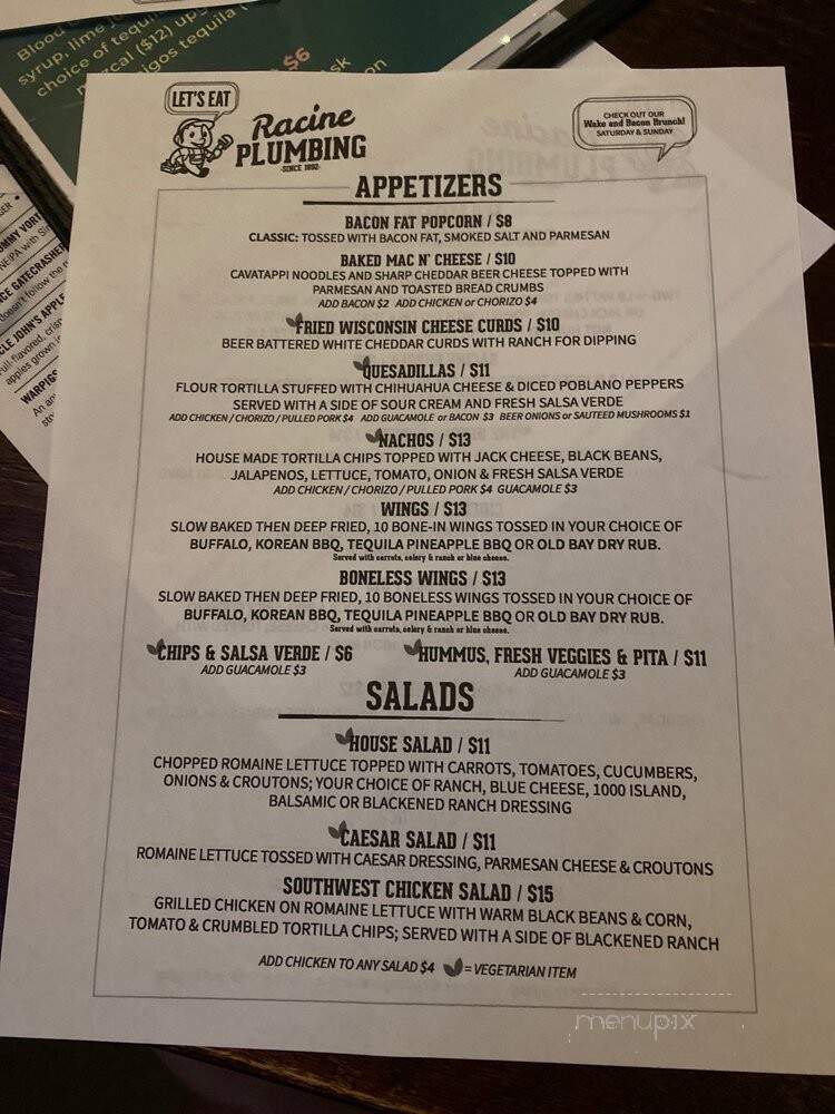 Racine Plumbing Bar & Grill - Chicago, IL menu_pic